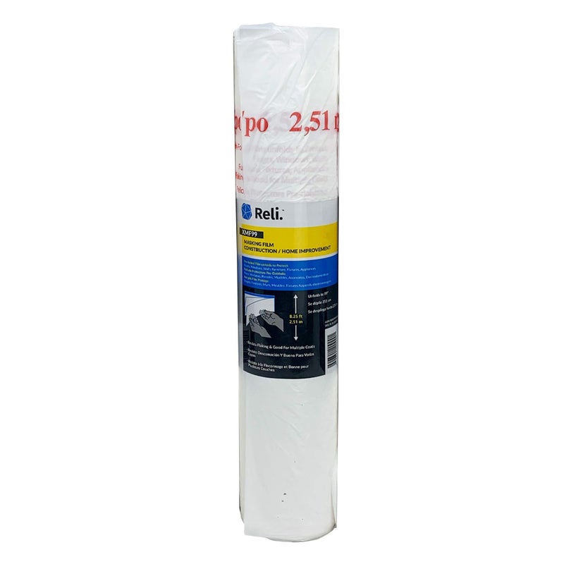 Reli. Masking Film, 1 Roll | 90' Foot x 99" Inch | Masking Plastic Film, Pre-Folded | Hand Masker for Painting & Automotive | Plastic Overspray Protection - Image 1